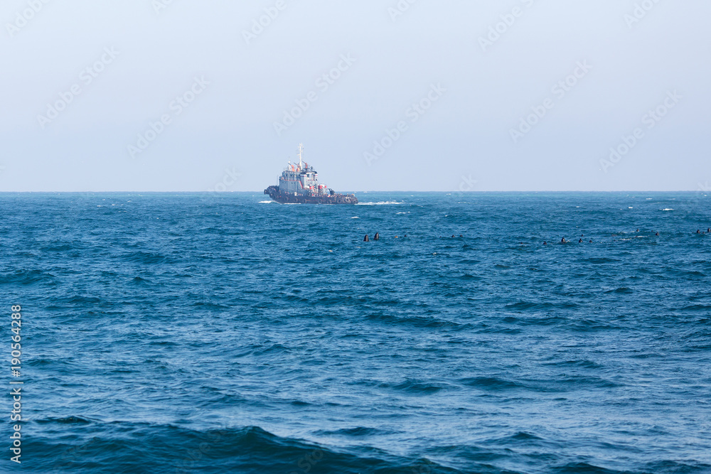 Small auxiliary ship goes to sea Small auxiliary ship goes to sea