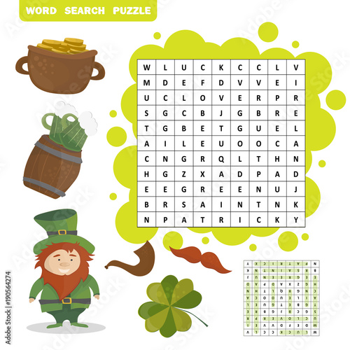 Patricks Day holiday themed word search puzzle - Answer included photo