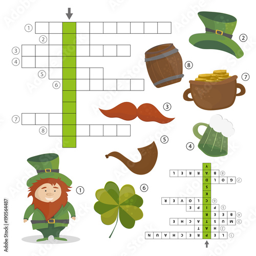 Patricks Day holiday - puzzle - crossword game. Answer included