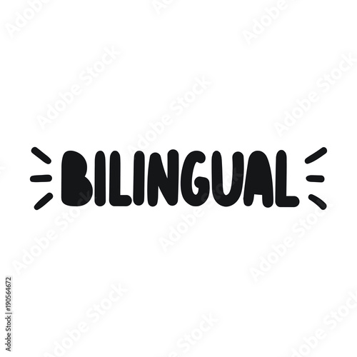 Bilingual. Vector hand drawn word, lettering, illustration on white background.