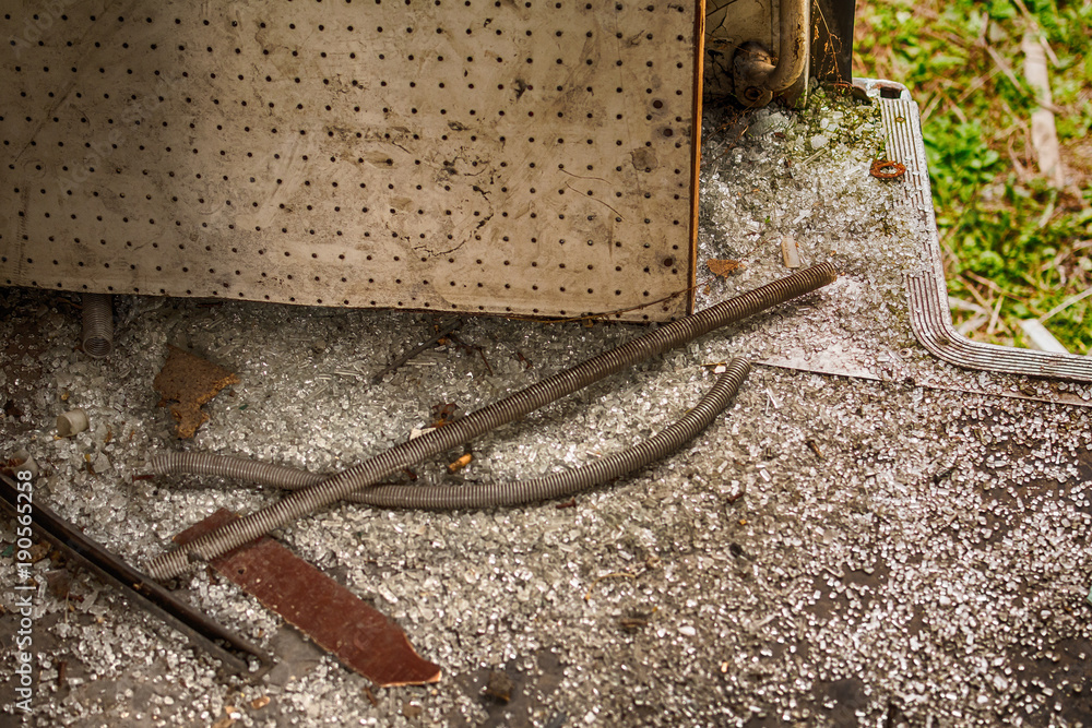Fototapeta premium Abandoned and destroyed trains