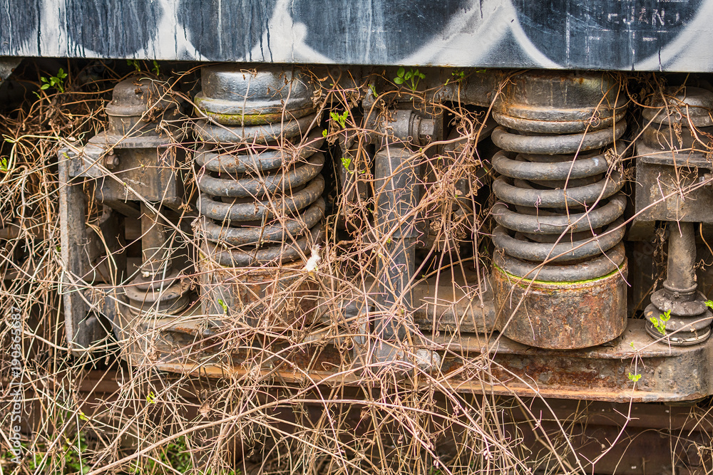 Fototapeta premium Abandoned and destroyed trains