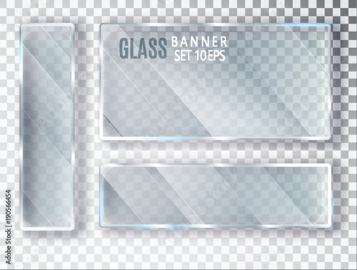 Glass transparent banners set. Vector glass plates with a place for inscriptions isolated on transparent background. Flat glass. Realistic 3D design. Vector transparent object 10 eps photo