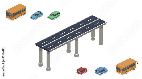 Isometric 3D vector illustration high-speed road or road with transport