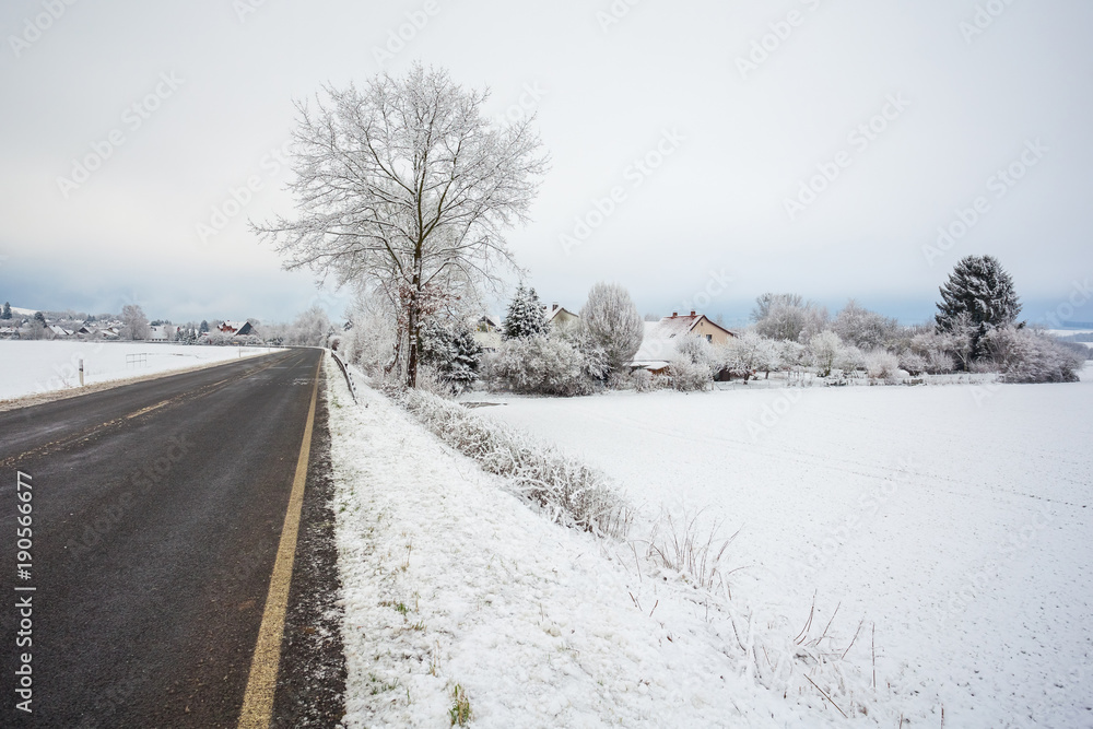 winter landscape in germany, road, Gerrhausen, Goslar winter landscape in germany, road, Gerrhausen, Goslar