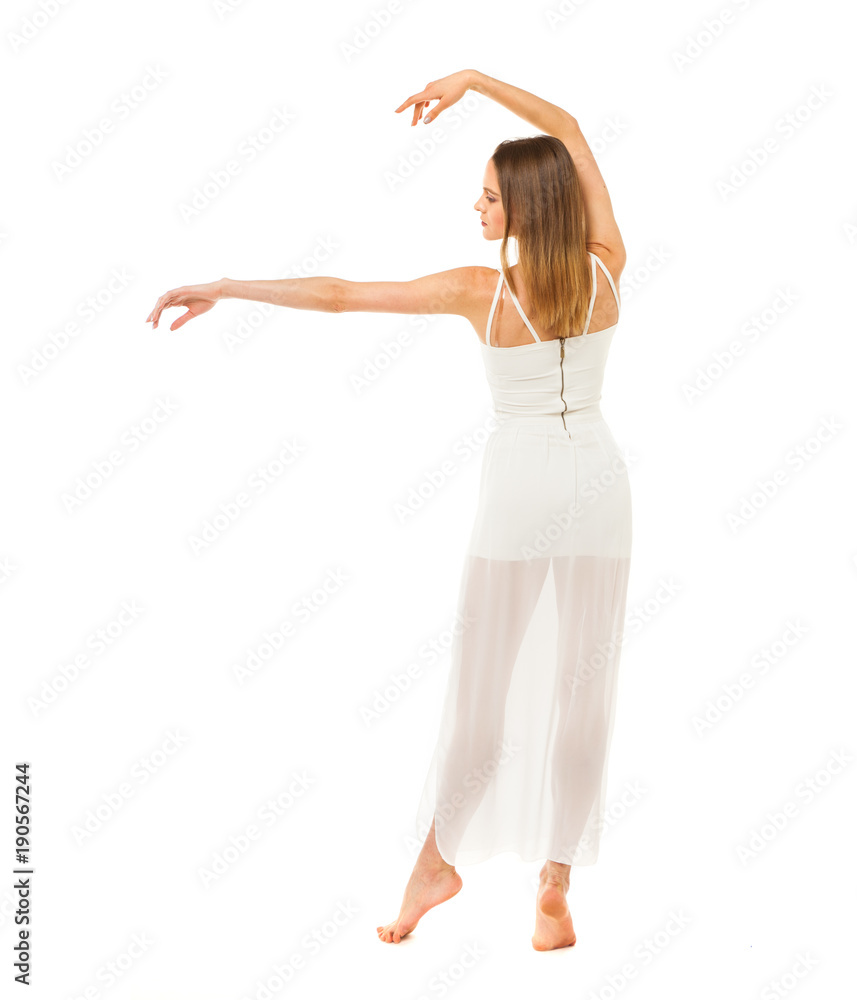 Portrait in full length, young slender woman in white dress Portrait in full length, young slender woman in white dress