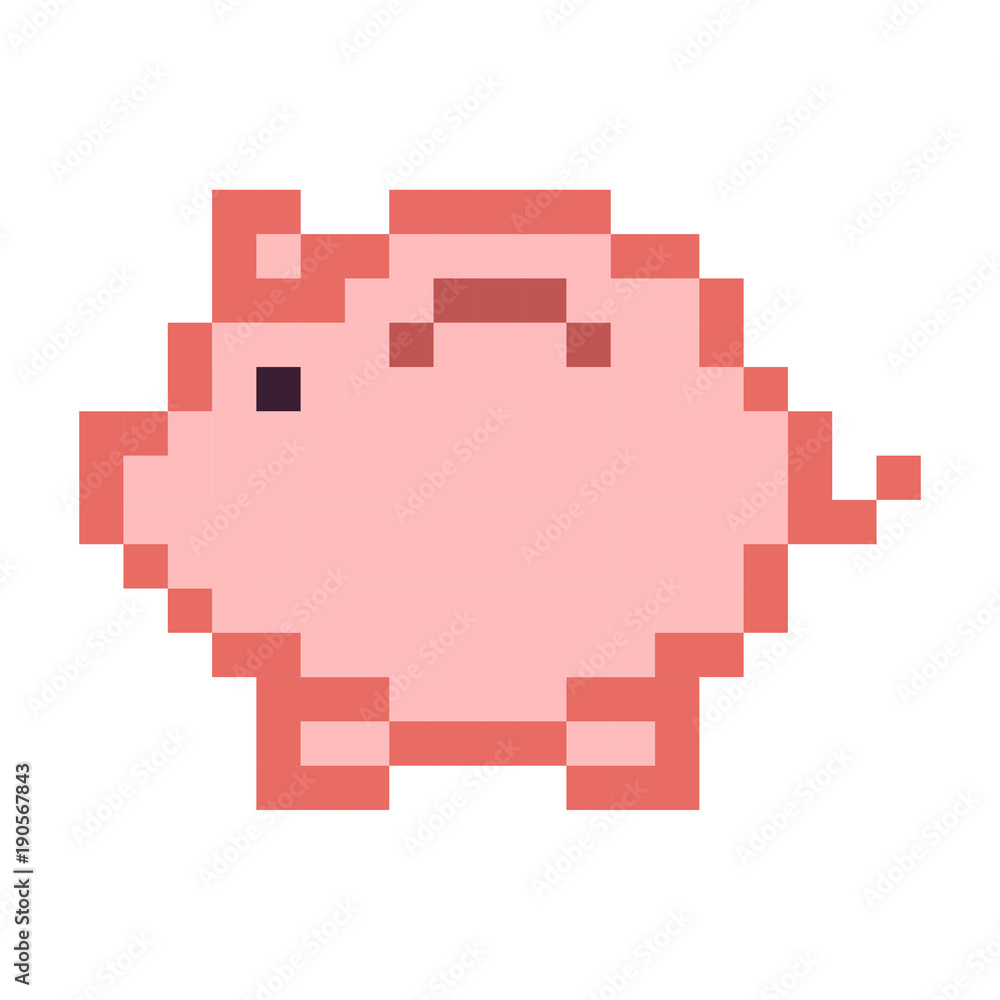 Fototapeta premium Piggy bank money pixel art cartoon retro game style set