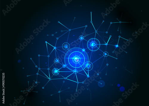 Network concept connections with lights, lines, circles and dots