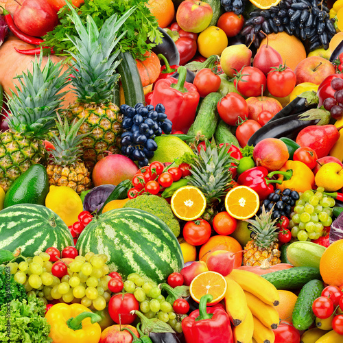 Fototapeta Naklejka Na Ścianę i Meble -  Assorted fresh ripe fruits and vegetables. Food concept background.