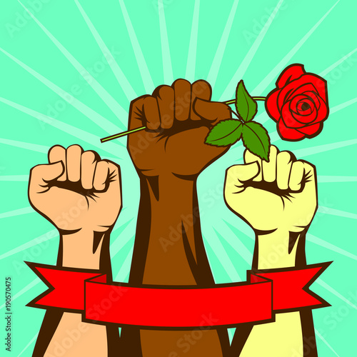 hand fist with roses protes poster