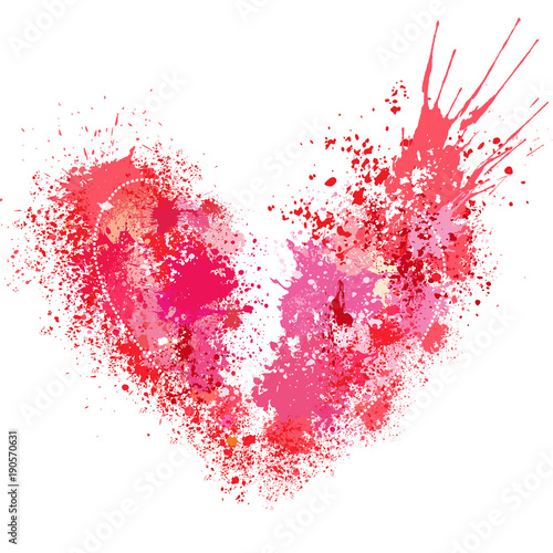 Broken heart made of spray and drops