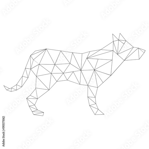 Figure of a dog from triangles in the form of a silhouette.