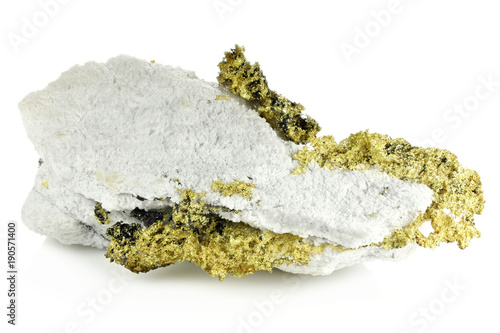 crystalline gold on quartz from Jamestown, California isolated on white background photo