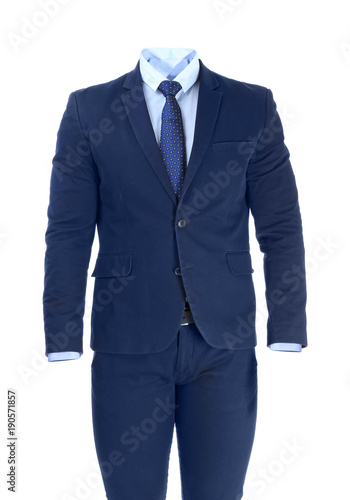 Stylish blue suit on white background