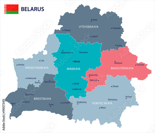 Canvas Print Belarus - map and flag - Detailed Vector Illustration