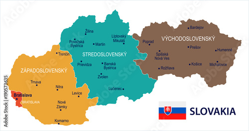 Fotografie, Obraz Slovakia - map and flag Detailed Vector Illustration