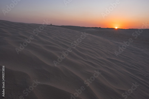 Beautiful sand dunes in the Sahara desert at sunset