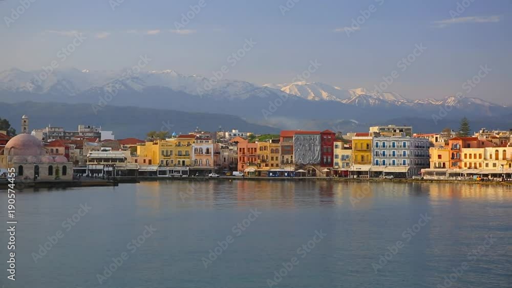 Old Venetian port of Chania at dawn, Crete. Greece