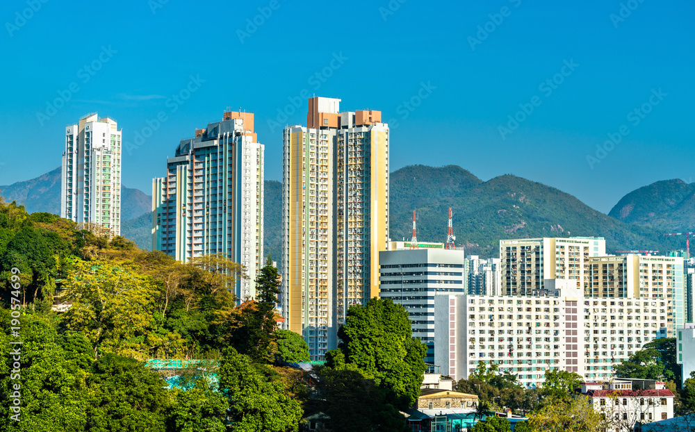 View of the Sha Tin District in Hong Kong, China