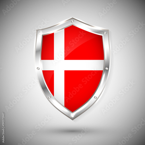 Free Download Denmark flag on metal shiny shield vector illustration. Collection of flags on shield against white background. Abstract isolated object - GFXLoad