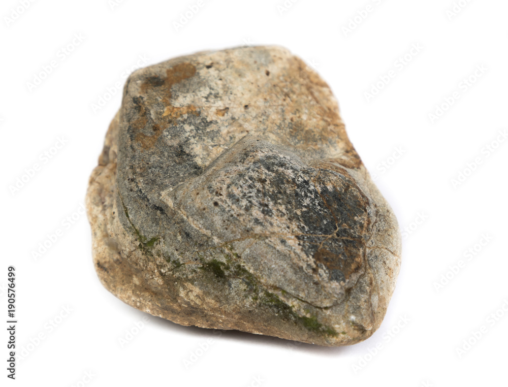 Single natural stone on white background, close-up Single natural stone on white background, close-up