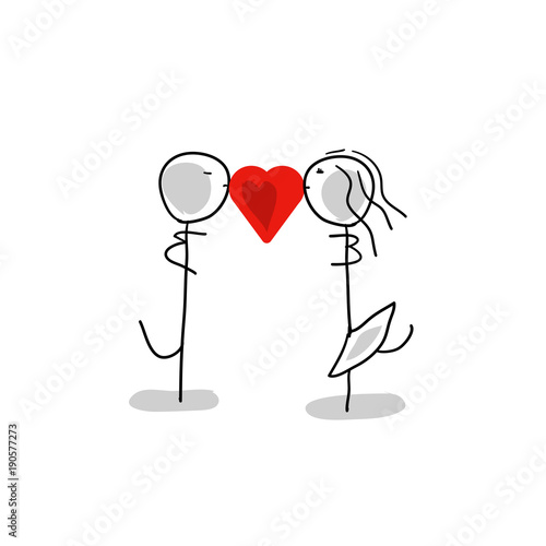 Line cartoon man love heart