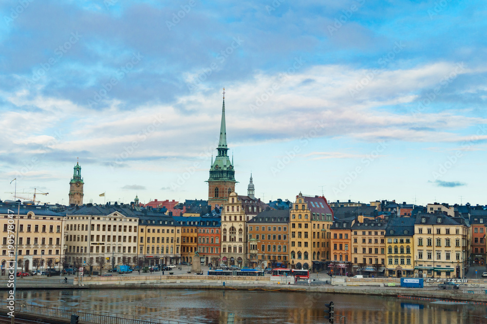 Winter panorama of the Old Town (Gamla Stan) pier architecture in Stockholm, Sweden