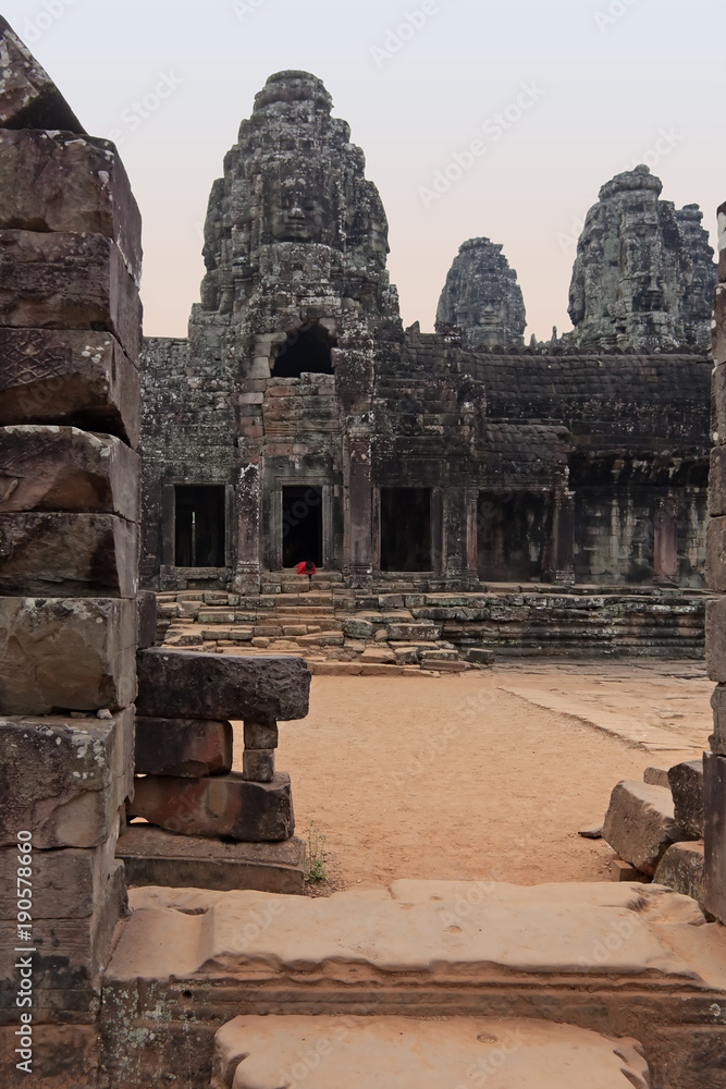 Fototapeta premium Bayon Temple, Angkor, Cambodia. The Bayon is a well-known and richly decorated Khmer temple at Angkor in Cambodia, completed in 1219.