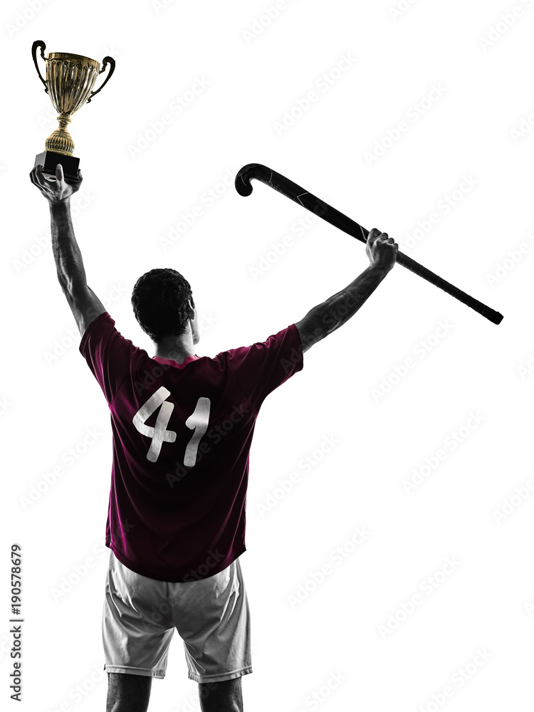 Fototapeta premium one caucasian field hockey player man isolated silhouette on white background