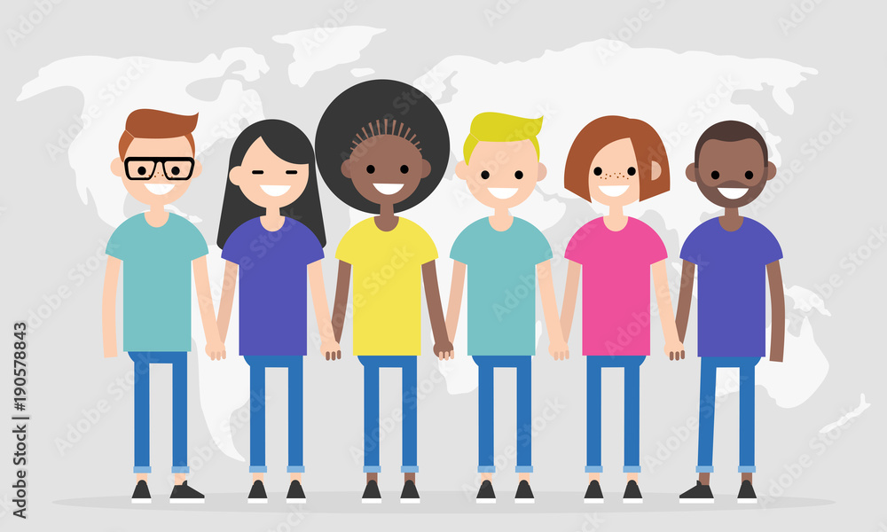 Set of characters wearing colorful t-shirts. Diversity conceptual illustration. Multiracial group of young people. Flat editable characters, clip art Set of characters wearing colorful t-shirts. Diversity conceptual illustration. Multiracial group of young people. Flat editable characters, clip art