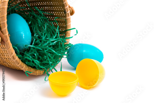 Easter basket with plastic eggs