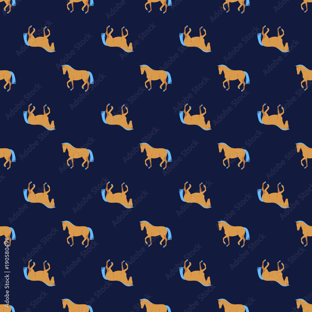 Horse silhouette simple seamless vector pattern. Blue and yellow animal repeat background. Horse silhouette simple seamless vector pattern. Blue and yellow animal repeat background.