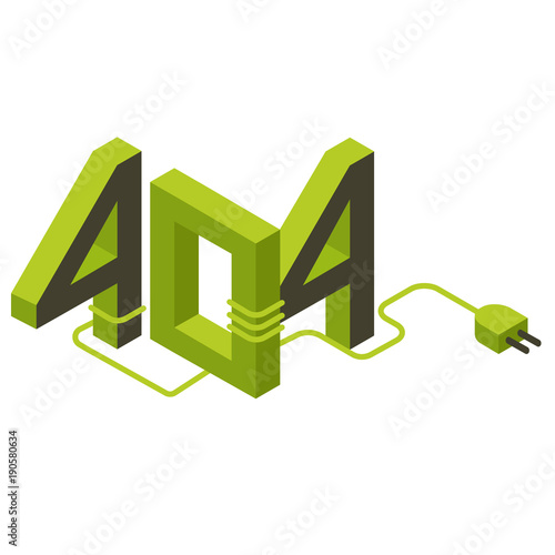 Number 404 in isometric style / Number 404 as symbol of webpage loading error in isometric style on white background
