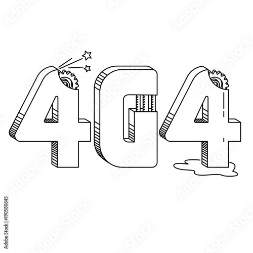 Number 404 in line and techno style / Number 404 as symbol of webpage loading error in techno style on white background
