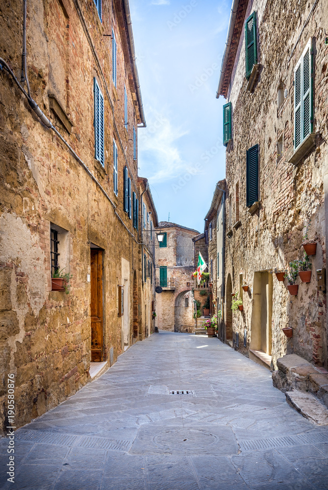 Beautiful street of Montisi, Tuscany