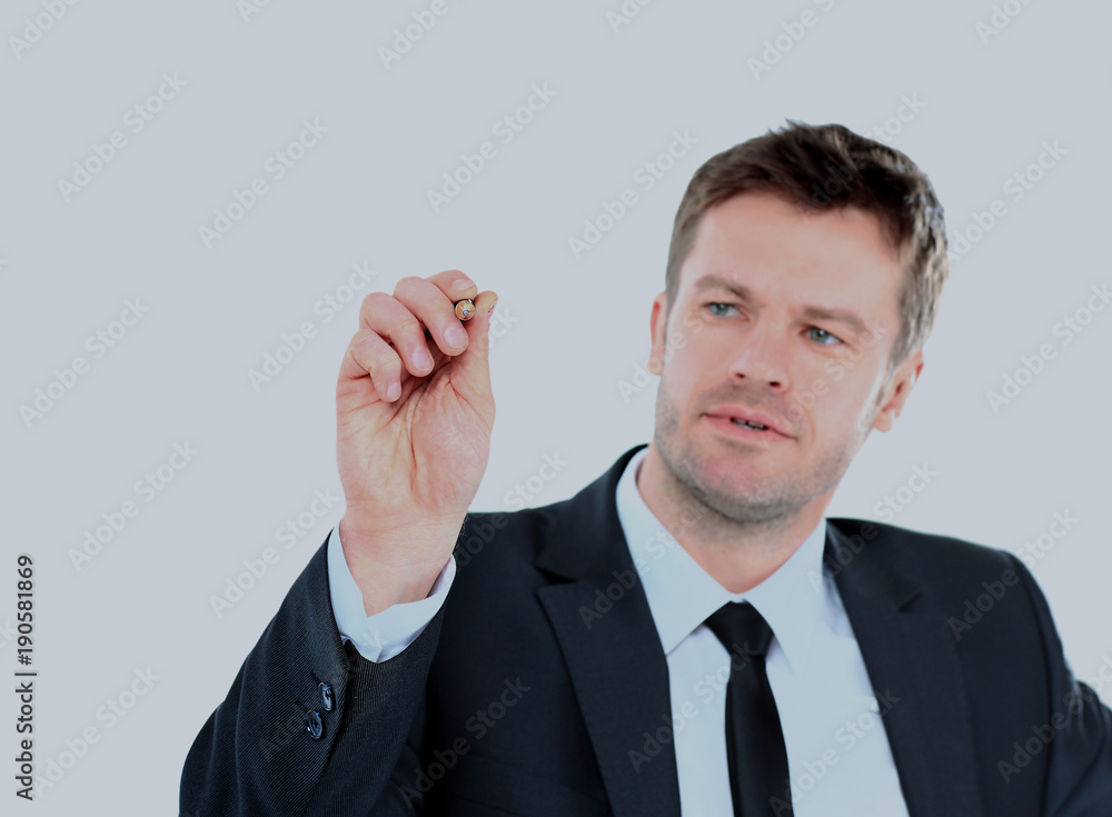 business man draw with marker on empty copy space isolated business man draw with marker on empty copy space isolated