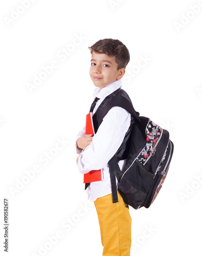 one casual boy student ready to go school