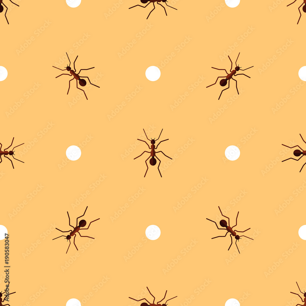 Vector seamless pattern with ants and circles