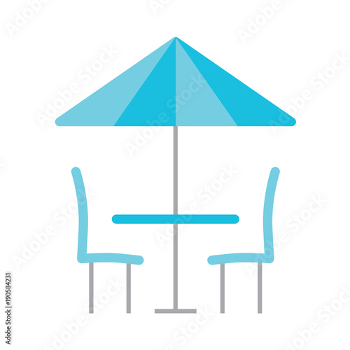 table, chairs and umbrella icon- vector illustration