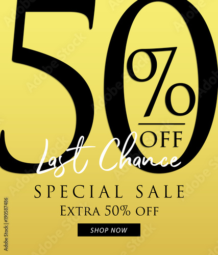 Special Sale 50 percent heading design on yellow gold background for banner or poster. Sale and Discounts Concept. Vector illustration.