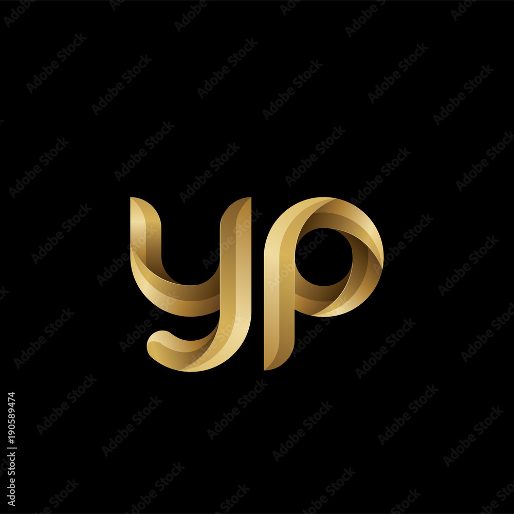 Initial lowercase letter yp, swirl curve rounded logo, elegant golden color on black background Initial lowercase letter yp, swirl curve rounded logo, elegant golden color on black background
