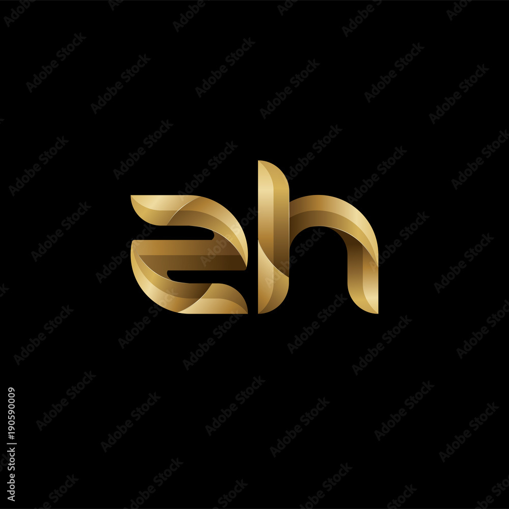 Obraz premium Initial lowercase letter zh, swirl curve rounded logo, elegant golden color on black background