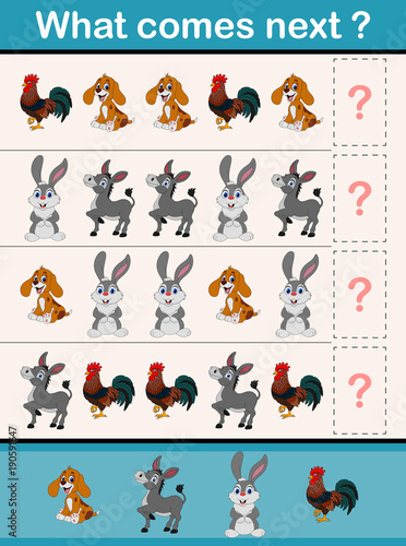 What comes next educational activity game for preschool children with farm animals © ekyaky