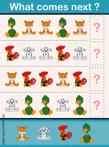 What comes next educational activity game for preschool children with animals