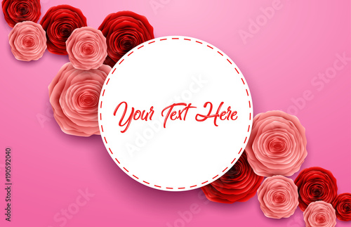 Happy International Women's Day with roses flower and round frame on pink background
