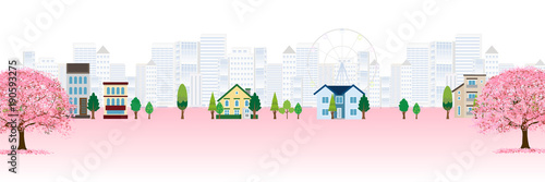 桜　春　ビル　背景