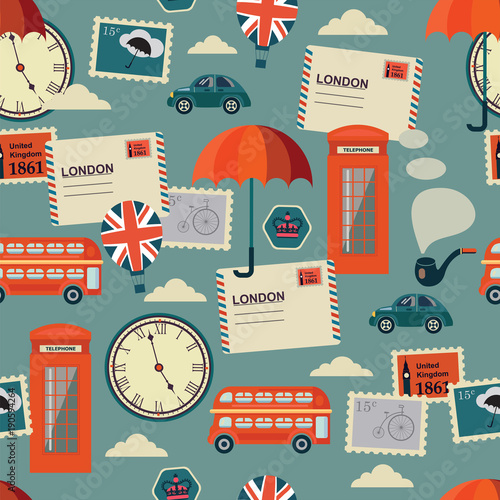 british seamless pattern with red umbrella