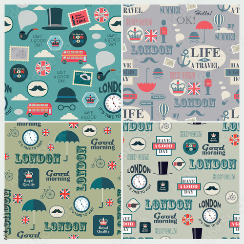 set of british newspaper texture seamless patterns
