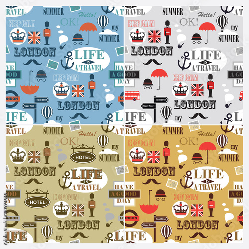 set of four color british newspaper texture seamless patterns © iuliia