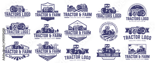 Tablou canvas Collection of Tractor and farm logo template, vector set, vector pack